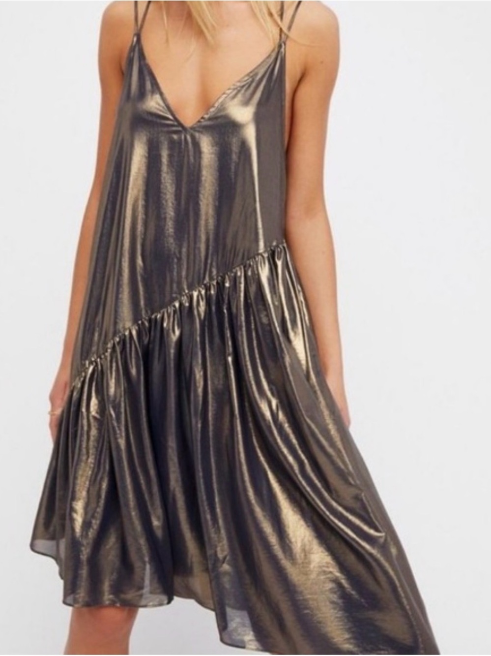 Intimately Free People Electra Silver Spaghetti Strap asymmetrical hem Dress